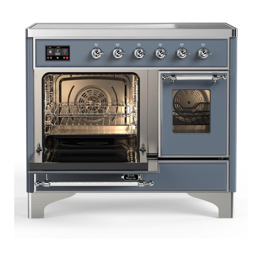 ILVE UMDIB40NR3BGC Majestic III 40 inch Induction Range with 6 Elements, 3.82 cu. ft. Total Oven Capacity (Triple Glass Door, Blue Grey, Chrome)