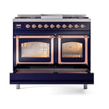 ILVE UND40FNMPMBPLP Nostalgie II Noblesse 40 inch Dual Fuel Range (Liquid Propane, Triple Glass Door, Midnight Blue, Copper)