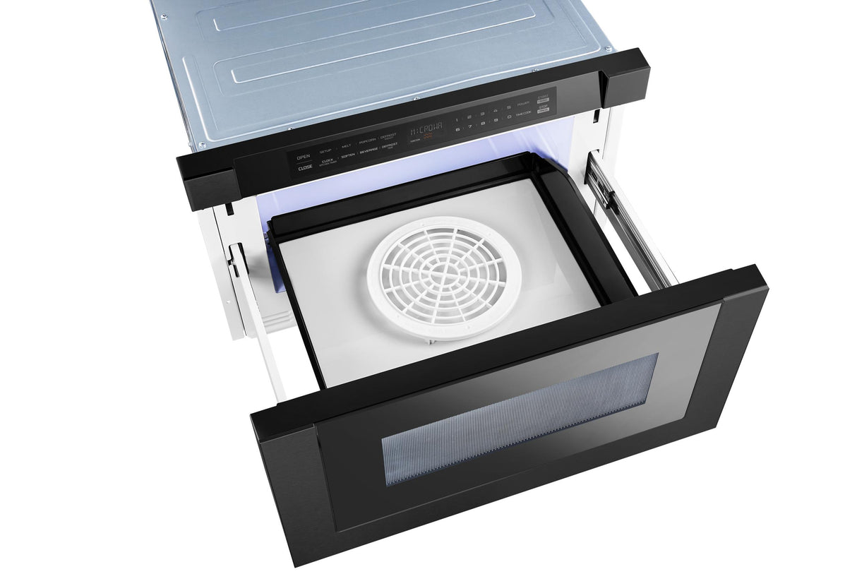 24" Built-In Microwave Drawer - Black Glass & Black Stainless
