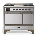 ILVE UMD40FQNR3SSBLP Majestic III 40 inch Dual Fuel Range with 6 Burners and Griddle, Dual Function Burner up to 25,000 BTU (Liquid Propane, Solid Door, Stainless Steel, Burnished)