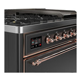ILVE UM48FQNR3MGPLP Majestic III 48 inch Dual Fuel Range with 8 Burners and Griddle, Dual Function Burner up to 25,000 BTU (Liquid Propane, Solid Door, Graphite Matte, Copper)