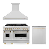 ZLINE 48" Autograph Edition Kitchen Package with Stainless Steel Gas Range, Range Hood and Dishwasher with Gold Accents (3AKPR-RGRH48-G)