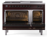 Nostalgie II 48 Inch Dual Fuel Liquid Propane Freestanding Range in Burgundy with Bronze Trim