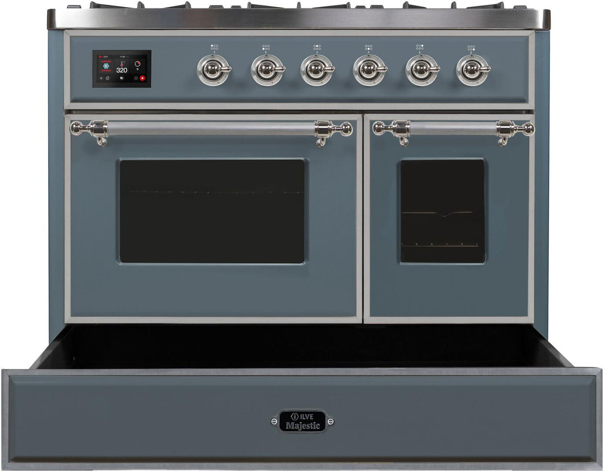 Majestic II 40 Inch Dual Fuel Liquid Propane Freestanding Range in Blue Grey with Chrome Trim