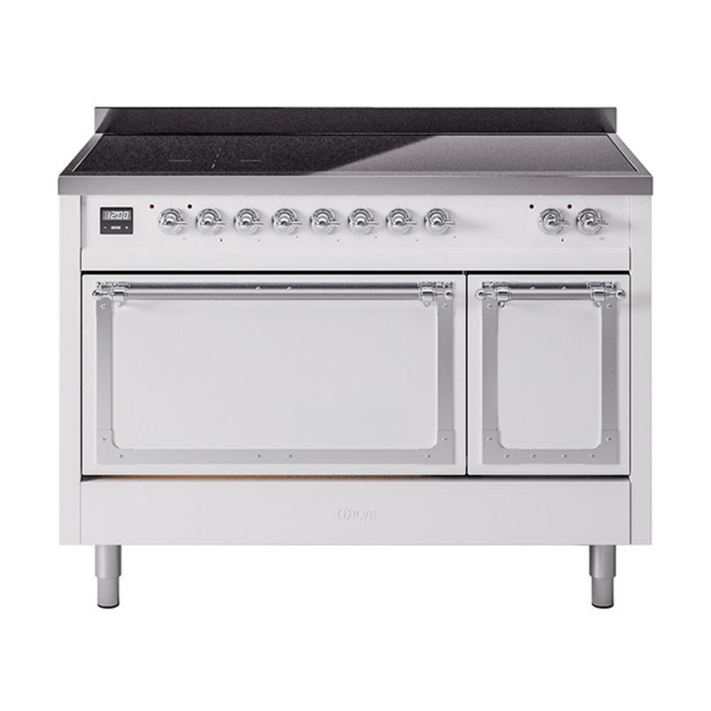 ILVE UNI486QNMPWHC Nostalgie II Noblesse 48 inch Induction Range (Solid Door, White, Chrome)