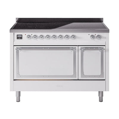 ILVE UNI486QNMPWHC Nostalgie II Noblesse 48 inch Induction Range (Solid Door, White, Chrome)
