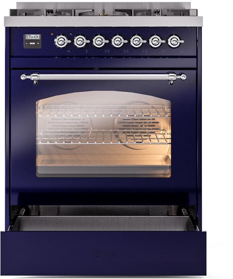 Nostalgie II 30 Inch Dual Fuel Liquid Propane Freestanding Range in Blue with Chrome Trim