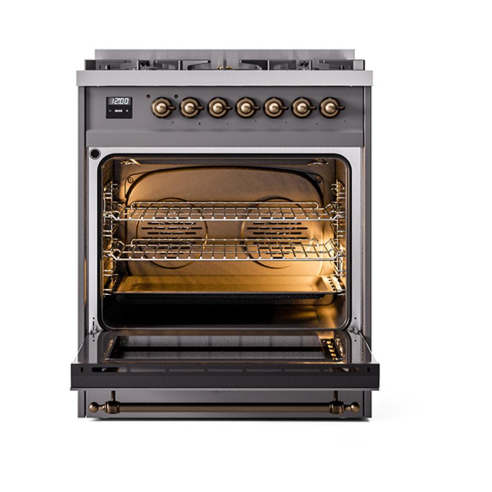 ILVE UN30NMPMGBLP Nostalgie II Noblesse 30 inch Dual Fuel Range (Liquid Propane, Triple Glass Door, Graphite Matte, Burnished)