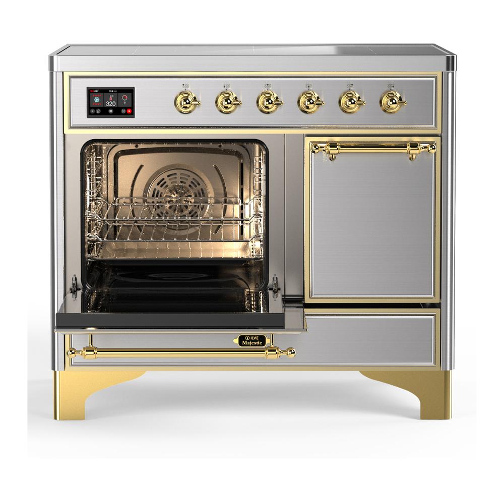 ILVE UMDIB40QNR3SSG Majestic III 40 inch Induction Range with 6 Elements, 3.82 cu. ft. Total Oven Capacity (Solid Door, Stainless Steel, Brass)