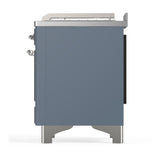ILVE UM48FSQNR3BGC Majestic III 48 inch Dual Fuel Range with 5 Black Brass Burners, Griddle and French Top, Dual Function Burner up to 25,000 BTU (Natural Gas, Solid Door, Blue Grey, Chrome)