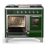 ILVE UMD40FNR3EGC Majestic III 40 inch Dual Fuel Range with 6 Burners and Griddle, Dual Function Burner up to 25,000 BTU (Natural Gas, Triple Glass Door, Emerald Green, Chrome)