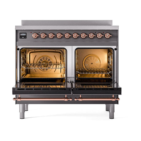 ILVE UNDI406QNMPMGP Nostalgie II Noblesse 40 inch Induction Range (Solid Door, Graphite Matte, Copper)