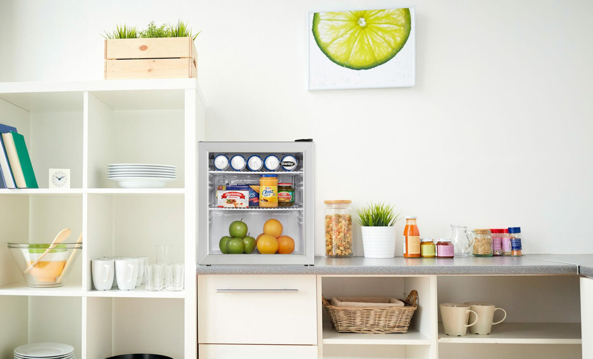 Danby 1.6 cu. ft. Compact Glass Door Fridge in Platinum