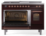 Nostalgie II 48 Inch Dual Fuel Natural Gas Freestanding Range in Burgundy with Copper Trim