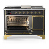ILVE UM48FSQNR3MGG Majestic III 48 inch Dual Fuel Range with 5 Black Brass Burners, Griddle and French Top, Dual Function Burner up to 25,000 BTU (Natural Gas, Solid Door, Graphite Matte, Brass)