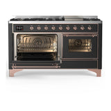 ILVE UM60FNR3MGP Majestic III 60 inch Dual Fuel Range with 9 Burners and Griddle, Dual Function Burner up to 25,000 BTU (Natural Gas, Triple Glass Door, Graphite Matte, Copper)