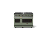 48"W. Sealed Burner Gas Range (Burner: 8b, Finish: Eucalyptus, Trim: Brushed Brass, Fuel: Natural Gas)