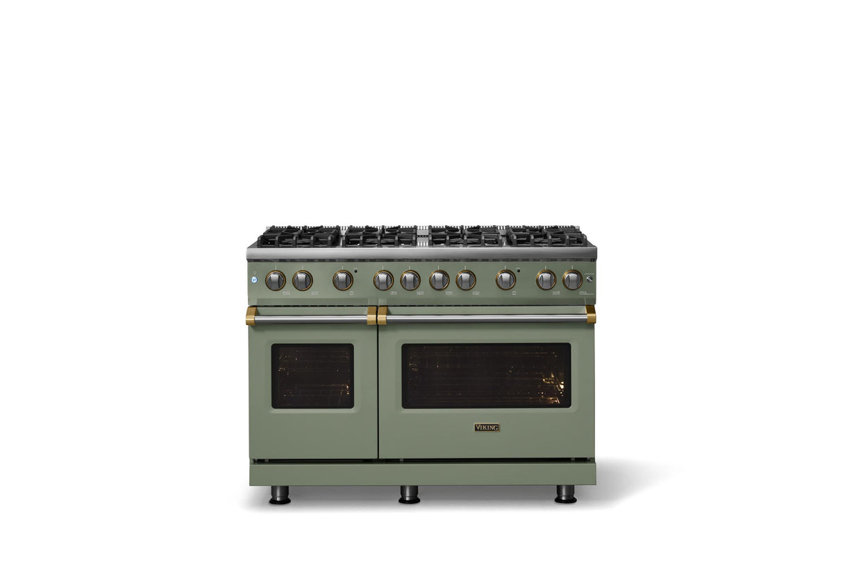 48"W. Sealed Burner Gas Range (Burner: 8b, Finish: Eucalyptus, Trim: Polished Chrome, Fuel: Propane)