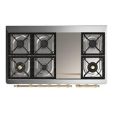 ILVE UM48FNR3EGGLP Majestic III 48 inch Dual Fuel Range with 8 Burners and Griddle, Dual Function Burner up to 25,000 BTU (Liquid Propane, Triple Glass Door, Emerald Green, Brass)