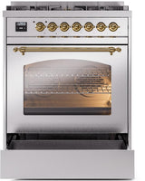 Nostalgie II 30 Inch Dual Fuel Natural Gas Freestanding Range in Stainless Steel with Brass Trim