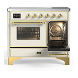ILVE UMDIB40NR3AWG Majestic III 40 inch Induction Range with 6 Elements, 3.82 cu. ft. Total Oven Capacity (Triple Glass Door, Antique White, Brass)