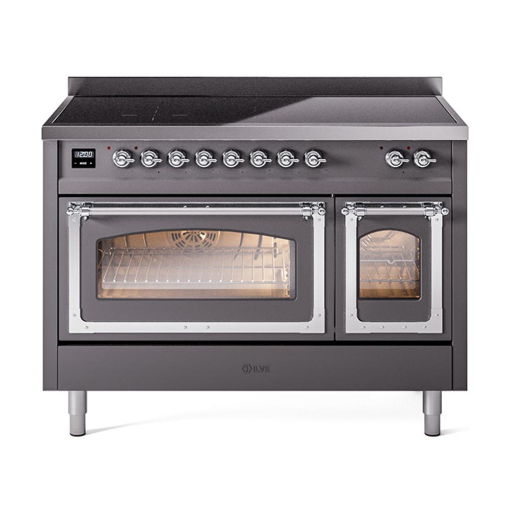 ILVE UNI486NMPMGC Nostalgie II Noblesse 48 inch Induction Range (Triple Glass Door, Graphite Matte, Chrome)