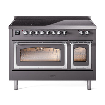 ILVE UNI486NMPMGC Nostalgie II Noblesse 48 inch Induction Range (Triple Glass Door, Graphite Matte, Chrome)