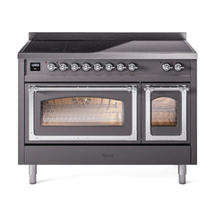 ILVE UNI486NMPMGC Nostalgie II Noblesse 48 inch Induction Range (Triple Glass Door, Graphite Matte, Chrome)