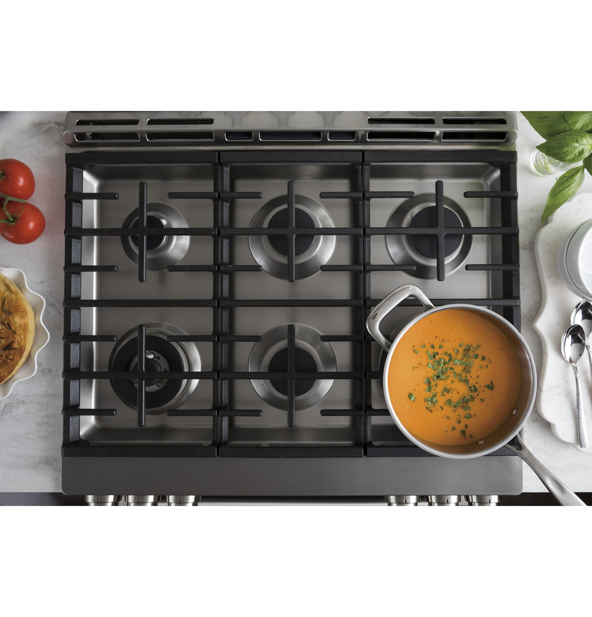 GE Cafe™ Series 30" Slide-In Front Control Dual-Fuel Range with Warming Drawer