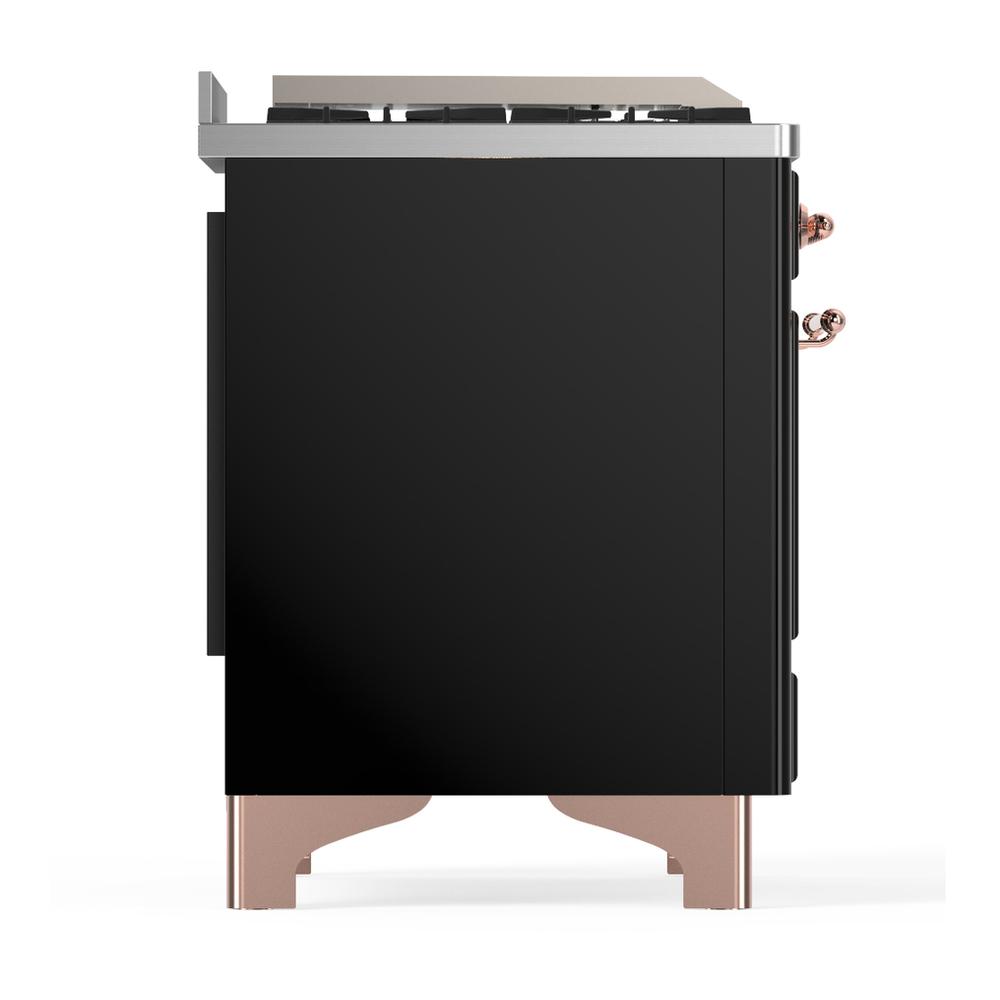 ILVE UM36FQNR3BKP Majestic III 36 inch Dual Fuel Range with 6 Black Brass Burners and Griddle, Dual Function Burner up to 25,000 BTU (Solid Door, Glossy Black, Copper, Natural Gas)