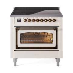 ILVE UNI366NMPAWB Nostalgie II Noblesse 36 inch Induction Range (Triple Glass Door, Antique White, Burnished)