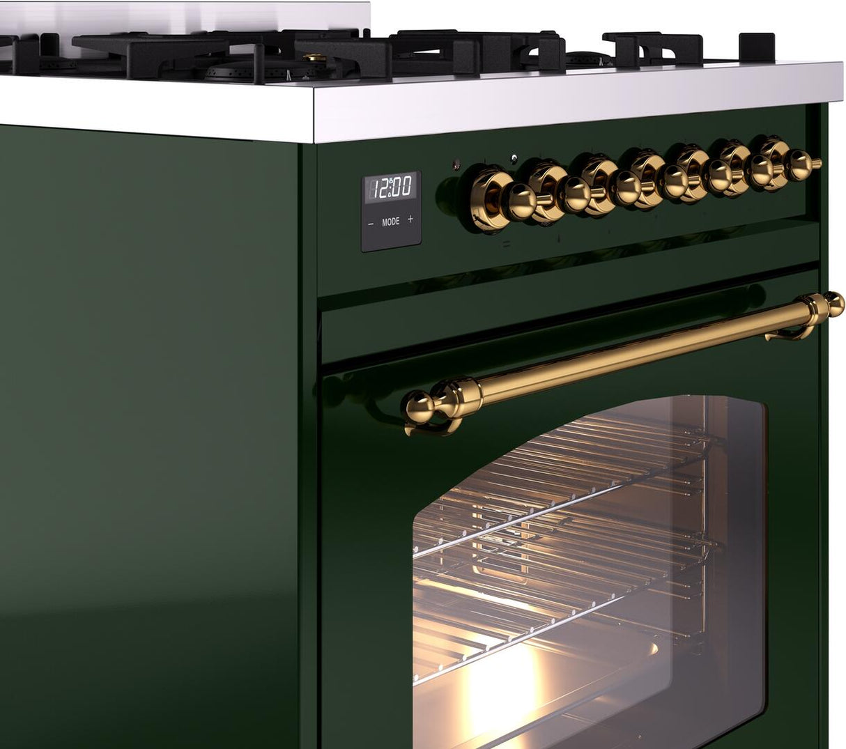 Nostalgie II 30 Inch Dual Fuel Liquid Propane Freestanding Range in Emerald Green with Brass Trim