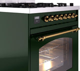 Nostalgie II 30 Inch Dual Fuel Liquid Propane Freestanding Range in Emerald Green with Brass Trim
