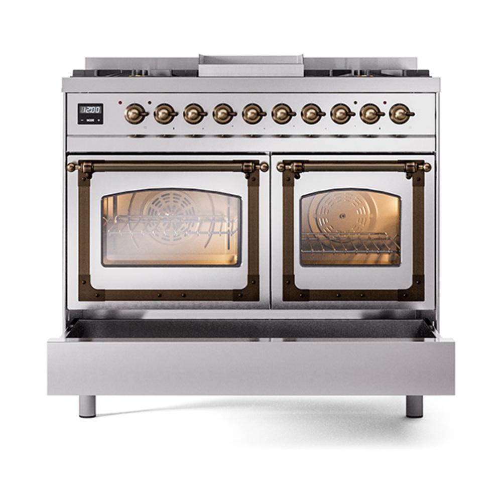 ILVE UND40FNMPSSB Nostalgie II Noblesse 40 inch Dual Fuel Range (Natural Gas, Triple Glass Door, Stainless Steel, Burnished)