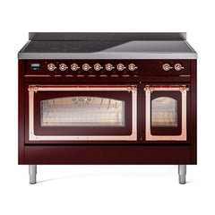 ILVE UNI486NMPBUP Nostalgie II Noblesse 48 inch Induction Range (Triple Glass Door, Burgundy, Copper)