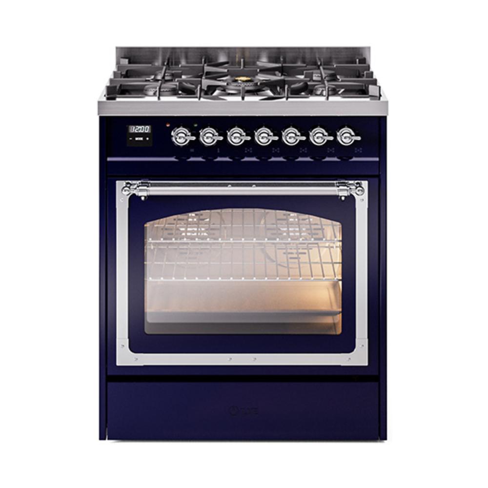 ILVE UN30NMPMBCLP Nostalgie II Noblesse 30 inch Dual Fuel Range (Liquid Propane, Triple Glass Door, Midnight Blue, Chrome)