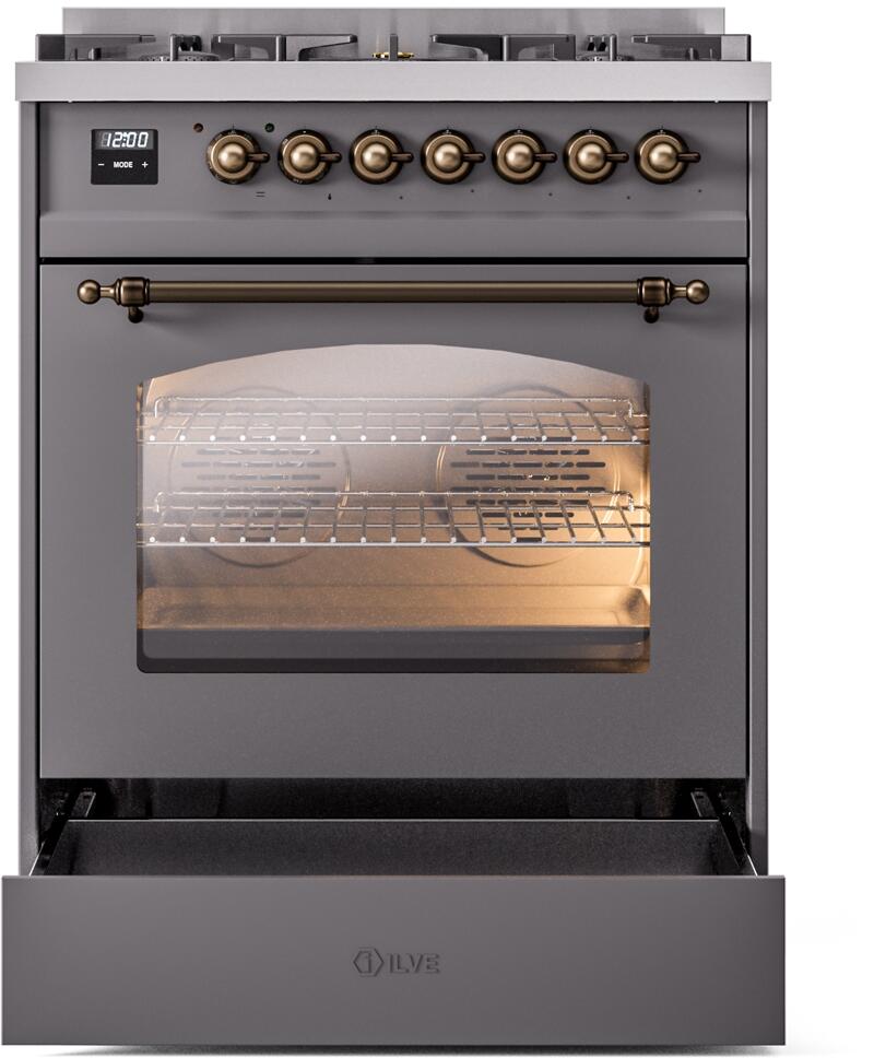Nostalgie II 30 Inch Dual Fuel Liquid Propane Freestanding Range in Matte Graphite with Bronze Trim
