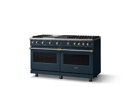60"W. Sealed Burner Gas Range (Finish: Squall, Trim: Brushed Brass, Fuel: Propane)