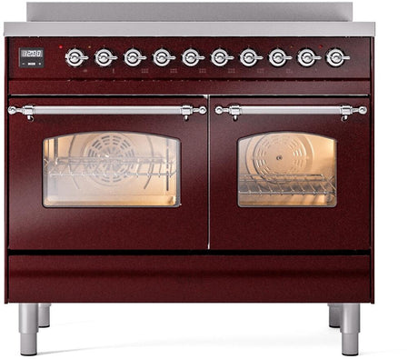 Nostalgie II 40 Inch Electric Freestanding Range in Burgundy with Chrome Trim