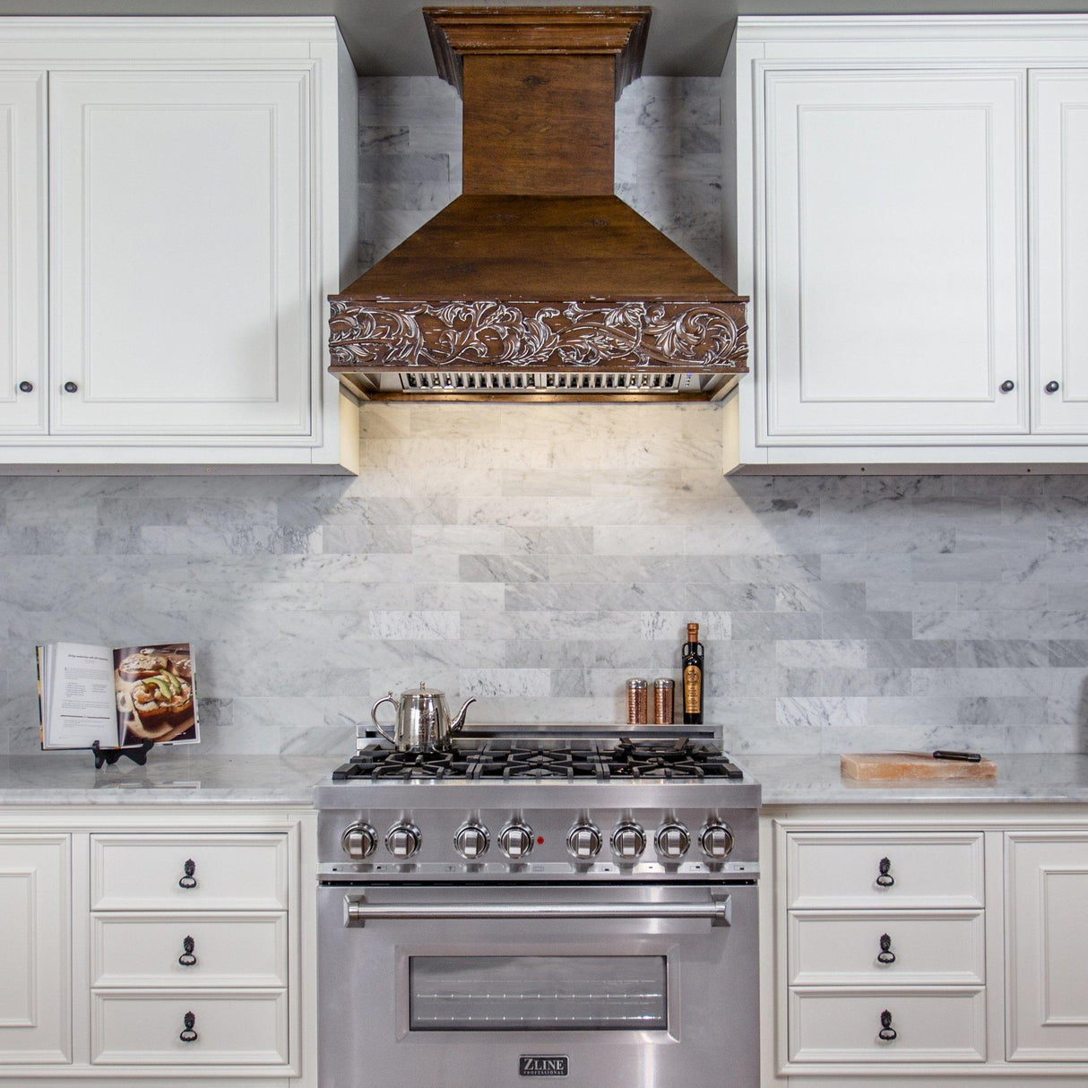 ZLINE Wooden Wall Mount Range Hood in Walnut - Includes Remote Motor (373RR) [Size: 42 Inch, CFM: 400]