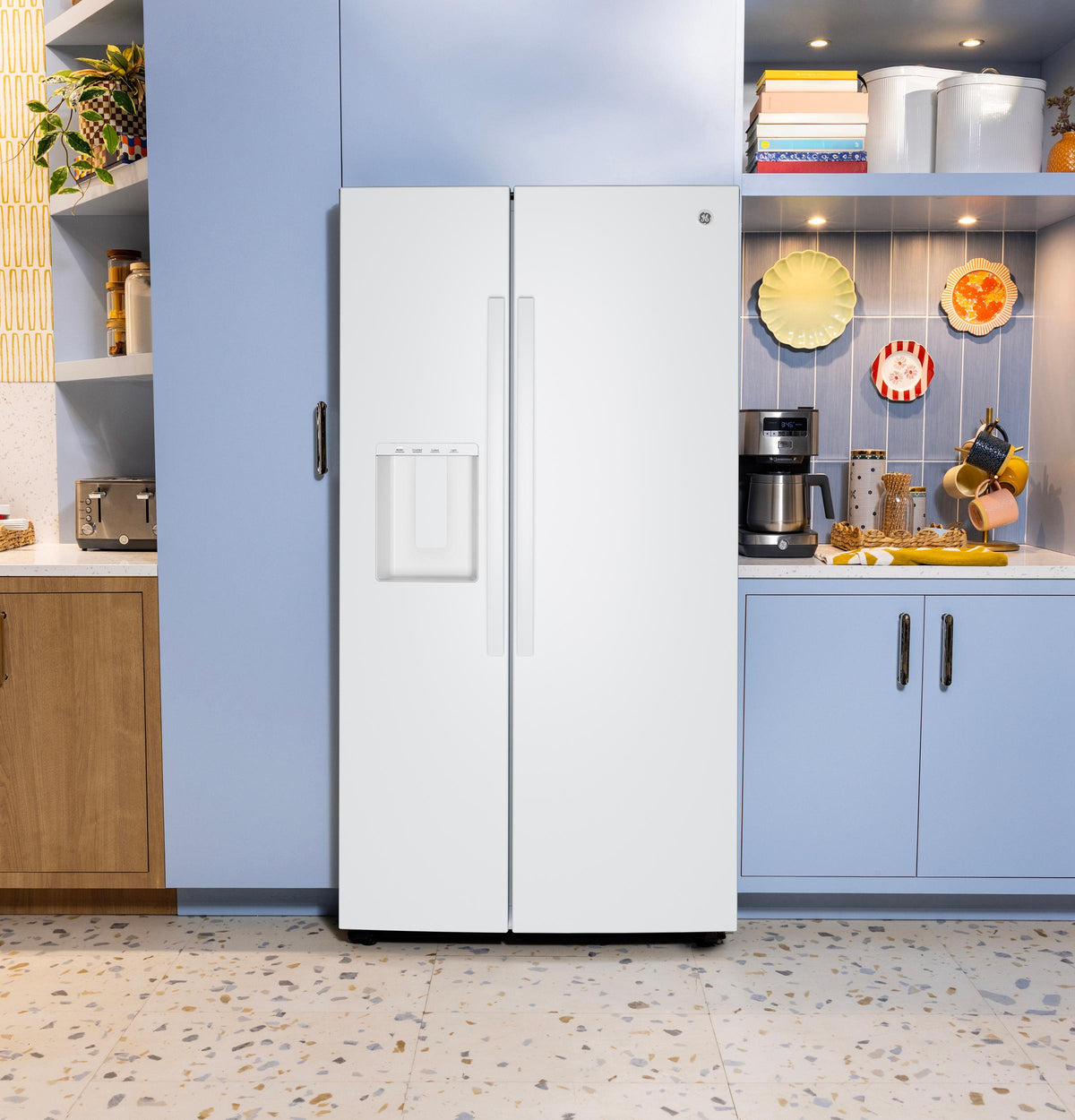 GE® 23.6 Cu. Ft. Counter-Depth Side-By-Side Refrigerator with Extra Tall Dispenser and In-Door Icemaker