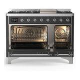 ILVE UM48FNR3MGC Majestic III 48 inch Dual Fuel Range with 8 Burners and Griddle, Dual Function Burner up to 25,000 BTU (Natural Gas, Triple Glass Door, Graphite Matte, Chrome)