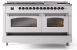 Nostalgie II 60 Inch Dual Fuel Natural Gas Freestanding Range in White with Bronze Trim