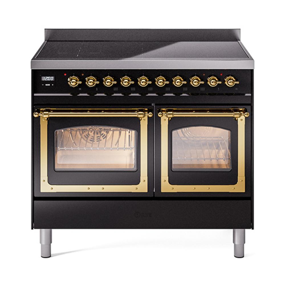 ILVE UNDI406NMPBKG Nostalgie II Noblesse 40 inch Induction Range (Triple Glass Door, Glossy Black, Brass)