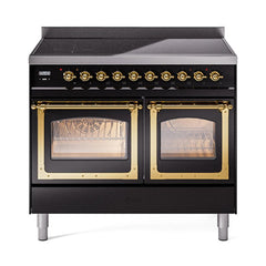 ILVE UNDI406NMPBKG Nostalgie II Noblesse 40 inch Induction Range (Triple Glass Door, Glossy Black, Brass)