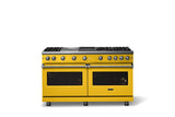 60"W. Sealed Burner Gas Range (Finish: Daffodil, Trim: Polished Chrome, Fuel: Natural Gas)
