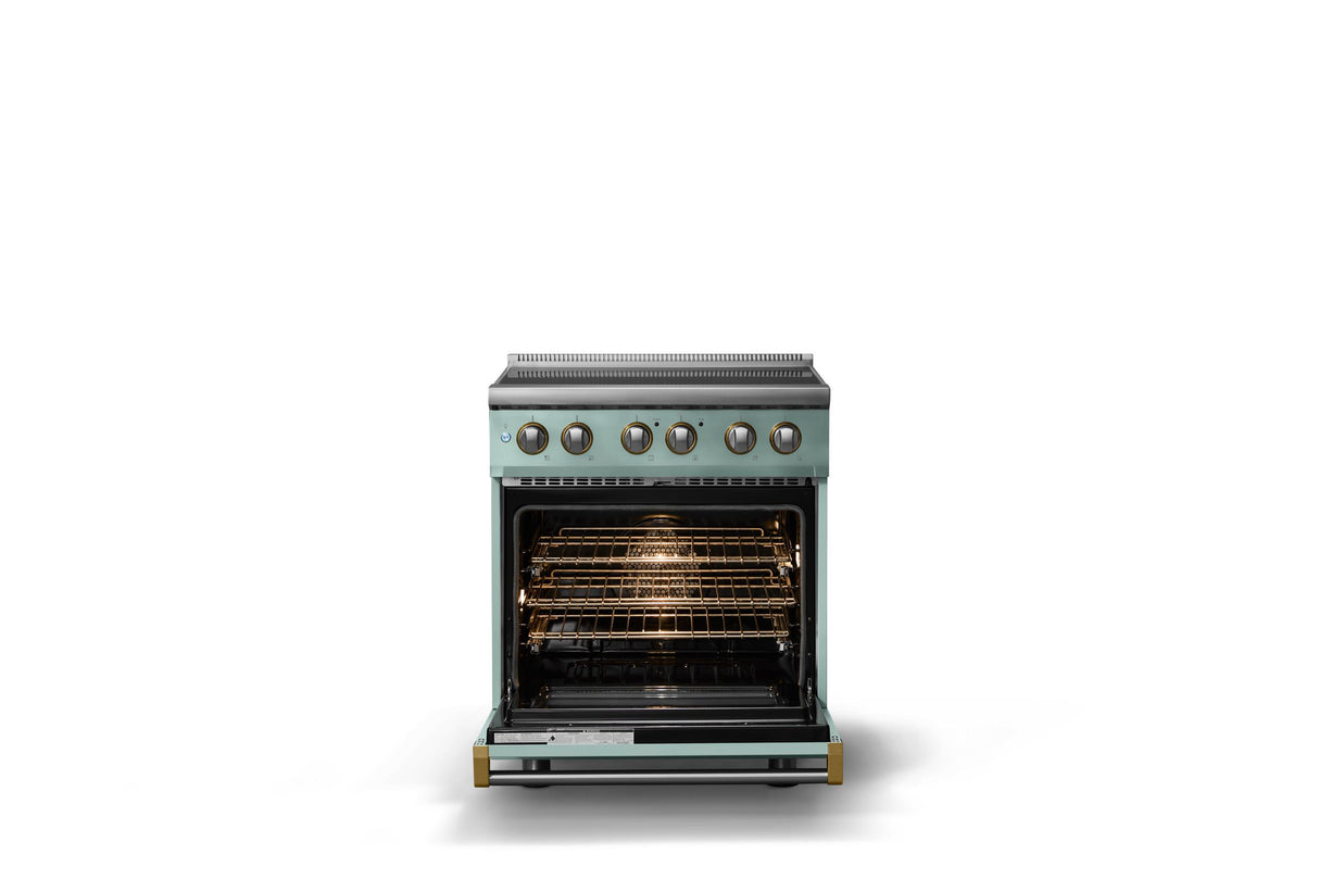 30"W. Induction Range (Finish: Splash, Trim: Brushed Brass)