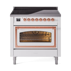 ILVE UNI366NMPWHP Nostalgie II Noblesse 36 inch Induction Range (Triple Glass Door, White, Copper)