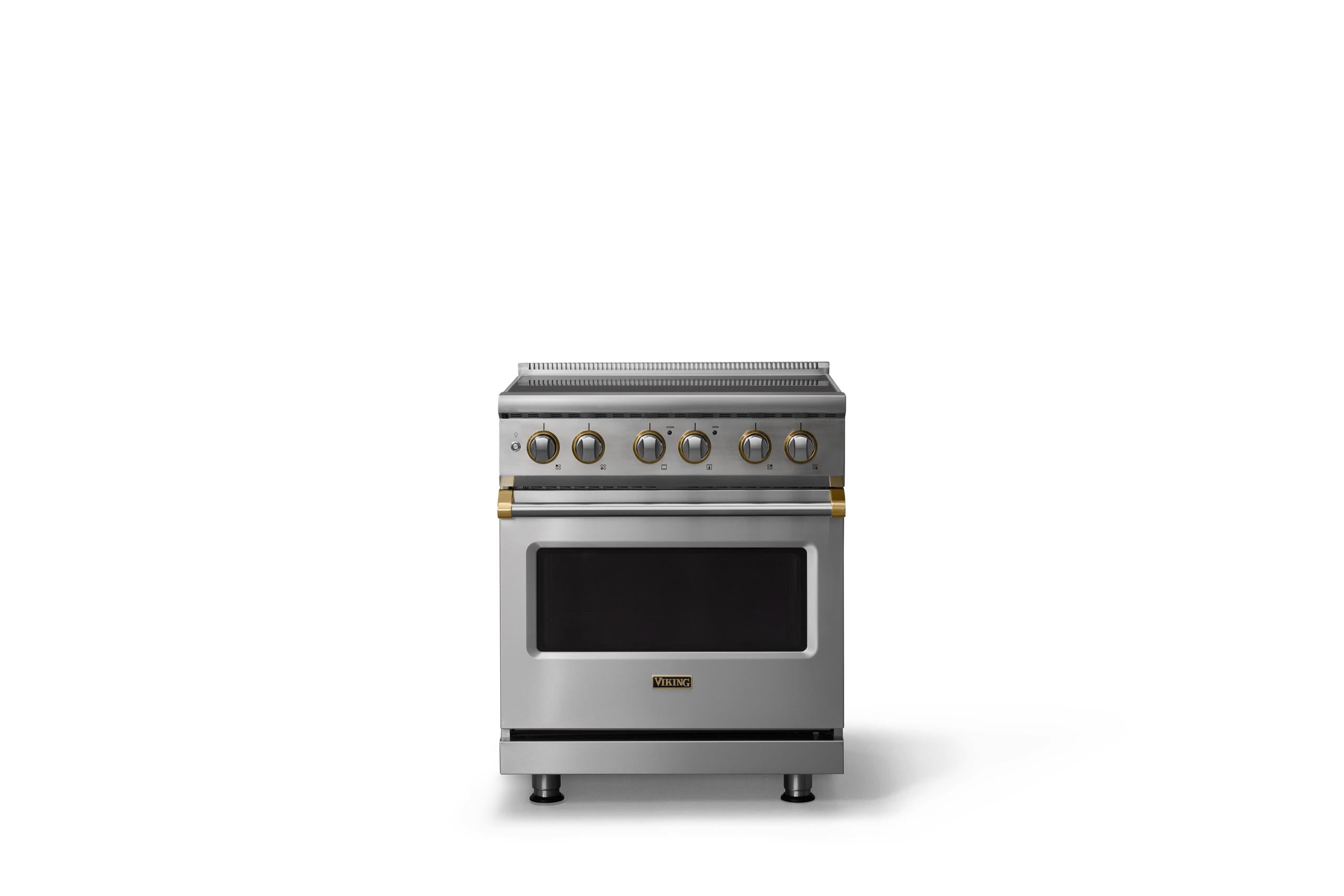 30"W. Induction Range (Finish: Stainless Steel, Trim: Brushed Brass)