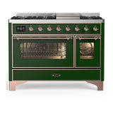 ILVE UM48FNR3EGPLP Majestic III 48 inch Dual Fuel Range with 8 Burners and Griddle, Dual Function Burner up to 25,000 BTU (Liquid Propane, Triple Glass Door, Emerald Green, Copper)
